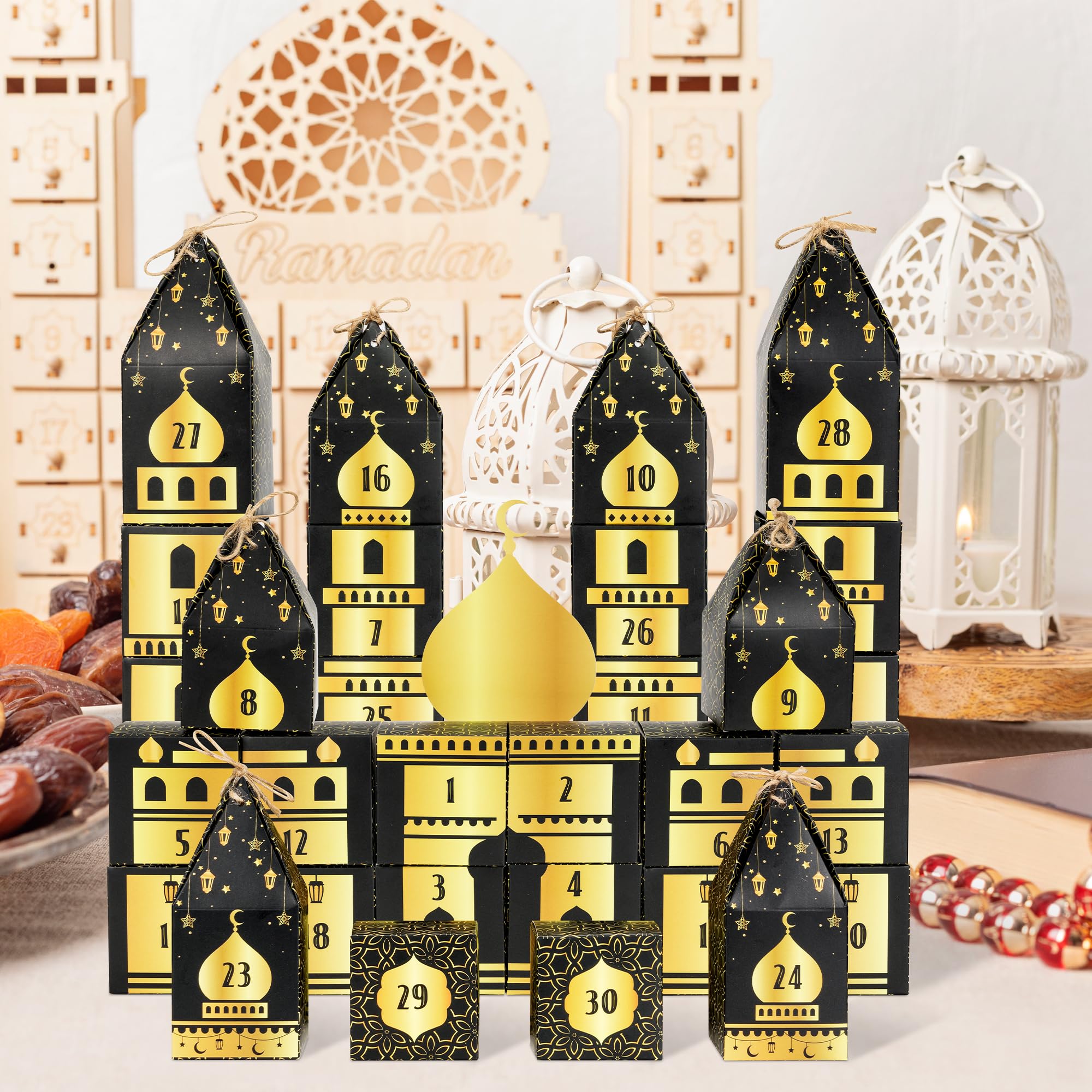 WATINC Ramadan Advent Calendar Decorations - 32pcs DIY Eid Mubarak Countdown Calendar, 30 Days Eid Advent Calendar Refillable Gi